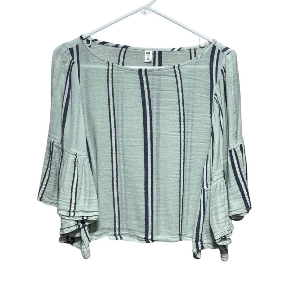 BP Nordstrom Women's Small Sage Mint Striped Bell Sleeve Boat Neck Top Boho
